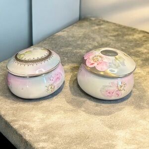 Antique Bavaria Porcelain Vanity Accessories jewelry box and hair reciever